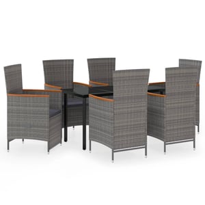 

vidaXL 7 Piece Garden Dining Set with Cushions Grey- Poly Rattan