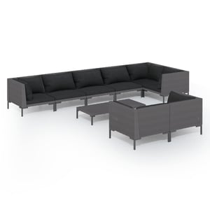 

vidaXL 9 Piece Garden Lounge Set with Cushions Poly Rattan Dark Grey