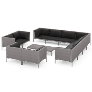 

vidaXL 12 Piece Garden Lounge Set with Cushions Poly Rattan Dark Grey
