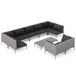 

vidaXL 10 Piece Garden Lounge Set with Cushions Poly Rattan Dark Grey