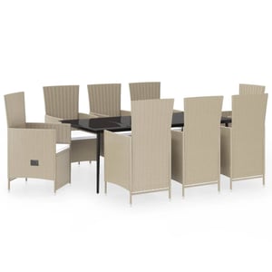 

vidaXL 9 Piece Garden Dining Set with Cushions Beige- Poly Rattan