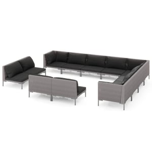 

vidaXL 12 Piece Garden Lounge Set with Cushions Poly Rattan Dark Grey