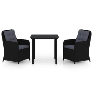 

vidaXL 3 Piece Garden Dining Set Black- Poly Rattan