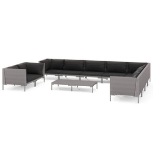 

vidaXL 11 Piece Garden Lounge Set with Cushions Poly Rattan Dark Grey