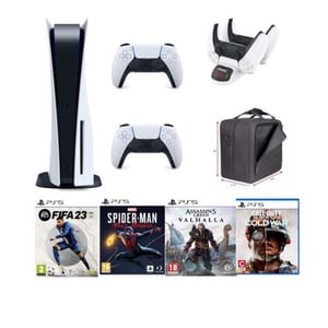 Sony PlayStation 5 Disc Console White - International Version with Extra Controller + Bag + Charger Dock Station and 4 Games