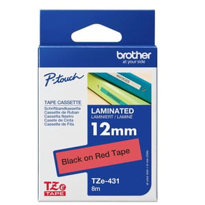 Brother TZe-431 12mm Black on Red Laminated Tapes