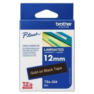 Brother TZe-334 12mm Gold on Black Laminated Tape