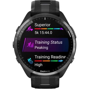 

Garmin 010-02809-10 Forerunner 965 Smart Watch 47mm Carbon Grey DLC Titanium Bezel With Black Case and Black/Powder Grey Silicone Band