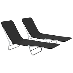 

vidaXL Folding Sun Loungers 2 pcs Steel and Fabric Black