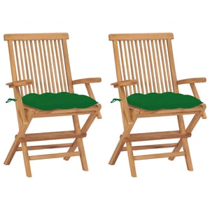 vidaXL Garden Chairs with Green Cushions 2 pcs Solid Teak Wood