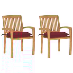 

vidaXL Garden Chairs 2 pcs with Wine Red Cushions Solid Teak Wood