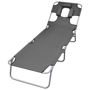 

vidaXL Foldable Sunlounger with Head Cushion Adjustable Backrest Grey