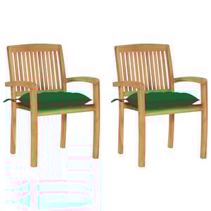 

vidaXL Garden Chairs 2 pcs with Green Cushions Solid Teak Wood