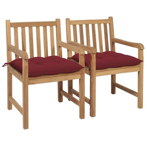 

vidaXL Garden Chairs 2 pcs with Wine Red Cushions Solid Teak Wood