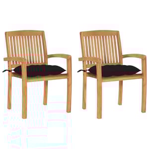 

vidaXL Garden Chairs 2 pcs with Black Cushions Solid Teak Wood