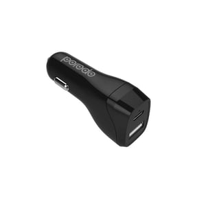 Porodo Dual Port Portable Car Charger Adapter 30W / PD 18W USB-A - USB-C Ports for iPhone Black