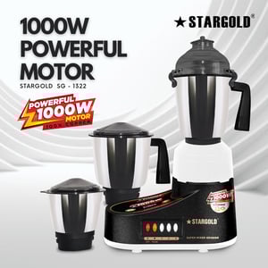 

Stargold 3 in 1 Mixer Grinder Stainless Steel 1000W Powerful Copper Motor Blender Harmonic Grinding Technology SG-1322 Black