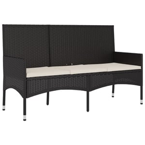

vidaXL 3-Seater Garden Bench with Cushions Black Poly Rattan