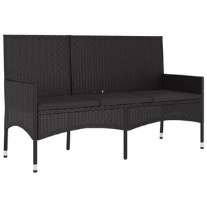 

vidaXL 3-Seater Garden Bench with Cushions Black Poly Rattan