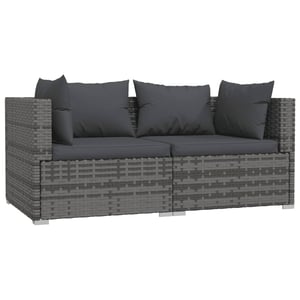 

vidaXL 2-Seater Sofa with Cushions Grey Poly Rattan