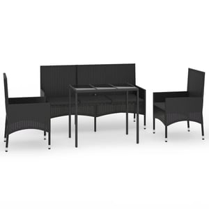 

vidaXL 4 Piece Garden Lounge Set with Cushions Black Poly Rattan