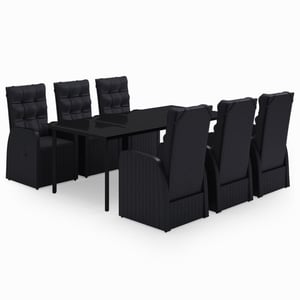 

vidaXL 7 Piece Garden Dining Set with Cushions Black