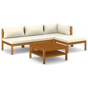 

vidaXL 5 Piece Garden Lounge Set with Cream Cushion Solid Acacia Wood