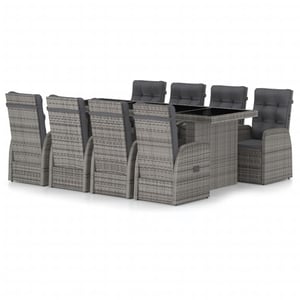 

vidaXL 9 Piece Outdoor Dining Set with Cushions Poly Rattan Grey