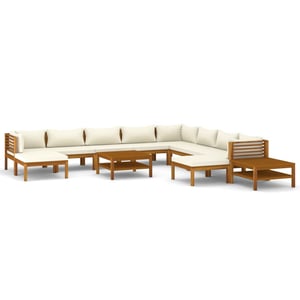 

vidaXL 12 Piece Garden Lounge Set with Cream Cushion Solid Acacia Wood