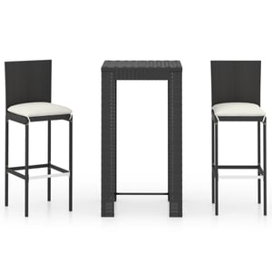 

vidaXL 3 Piece Outdoor Bar Set with Cushions Poly Rattan Black