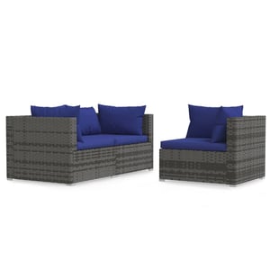 

vidaXL 3 Piece Garden Lounge Set with Cushions Grey Poly Rattan