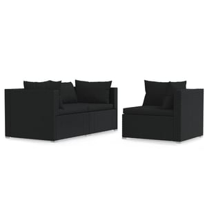 

vidaXL 3 Piece Garden Lounge Set with Cushions Black Poly Rattan