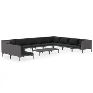 

vidaXL 11 Piece Garden Lounge Set with Cushions Poly Rattan Dark Grey