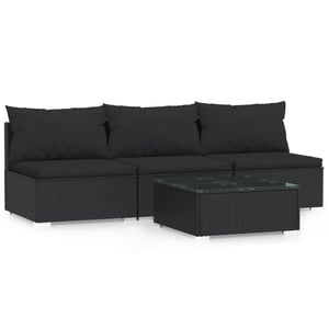 

vidaXL 4 Piece Garden Lounge Set with Cushions Black Poly Rattan