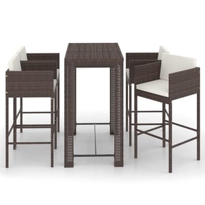 

vidaXL 5 Piece Garden Bar Set with Cushions Poly Rattan Brown