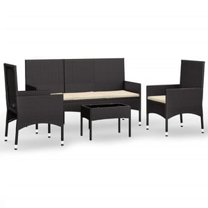 

vidaXL 4 Piece Garden Lounge Set with Cushions Black Poly Rattan