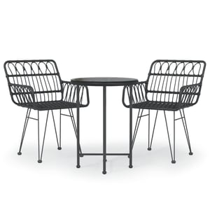 

vidaXL 3 Piece Garden Dining Set Black Poly Rattan