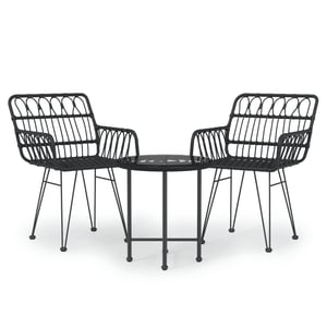 

vidaXL 3 Piece Garden Dining Set Black Poly Rattan