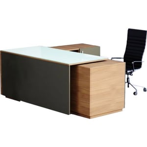 

Mahmayi L Shaped Glass Executive Table - Brown