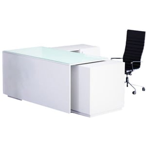 

Mahmayi L Shaped Glass Executive Table - White