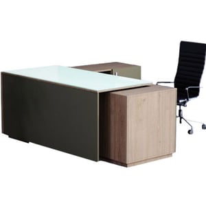 

Mahmayi L Shaped Glass Executive Table - Dark Brown