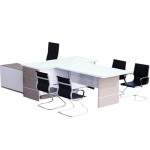 

Mahmayi L Shaped Glass Executive Desk Table 75 x 320 x 180 cm - Light Beige