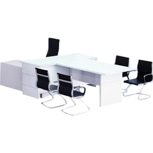 

Mahmayi L Shaped Glass Executive Desk Table 75 x 320 x 180 cm - White