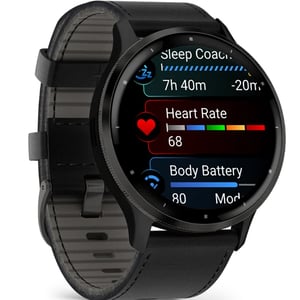 

Garmin Venu 3 GPS Smartwatch Slate Stainless Steel Bezel With Black Case and Leather Band (includes black silicone band) 45mm 010-02784-52