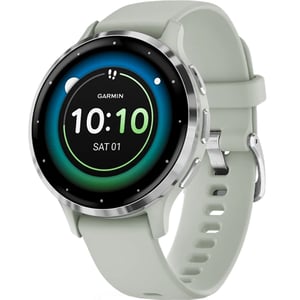 Garmin Venu 3s GPS Smartwatch Silver Stainless Steel Bezel With Sage Grey Case and Silicone Band 41mm 010-02785-01