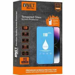 Inet iPhone 15 Plus Full Glue Temper Glass with Back Cover & Camera Protector