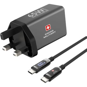 Swiss Military 3 Port GaN Wall Charger Cable 2m Black