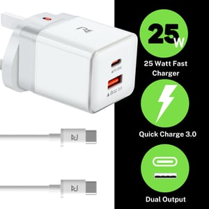 

Radalifestyle QC 10 Fast Charger With Quick-Charge 25W & Type C Cable Included