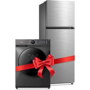 

Midea Front Load Washer 10 kg MF200W100WBT + MDRT580MTE46D Top Mount Refrigerator 580 Litres Silver