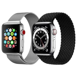 

Fitit FIT-44WSB-MILS&WVBK-L Bundle 2 in 1 Milanese Loop Silver and Woven Loop Large Black Apple Watch 42/44/45/49mm